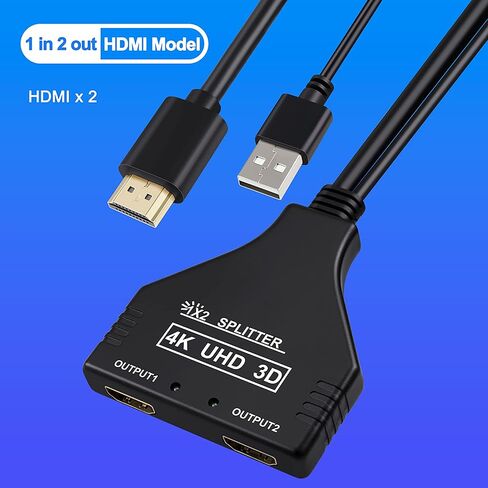 مقسم HDMI 1 في 2 مخرج، دع منفذ HDMI واحد يخصص منفذي HDMI مقسم الصوت والفيديو عالي الدقة، LED، LCD، تلفزيون، يدعم اثنين من نفس التلفزيون في نفس الوقت in Kuwait