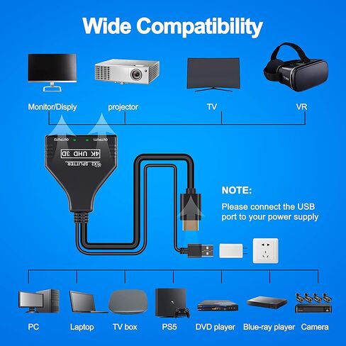 مقسم HDMI 1 في 2 مخرج، دع منفذ HDMI واحد يخصص منفذي HDMI مقسم الصوت والفيديو عالي الدقة، LED، LCD، تلفزيون، يدعم اثنين من نفس التلفزيون في نفس الوقت in Kuwait