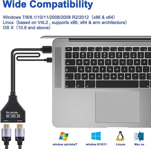 مقسم HDMI 1 في 2 مخرج، دع منفذ HDMI واحد يخصص منفذي HDMI مقسم الصوت والفيديو عالي الدقة، LED، LCD، تلفزيون، يدعم اثنين من نفس التلفزيون في نفس الوقت in Kuwait