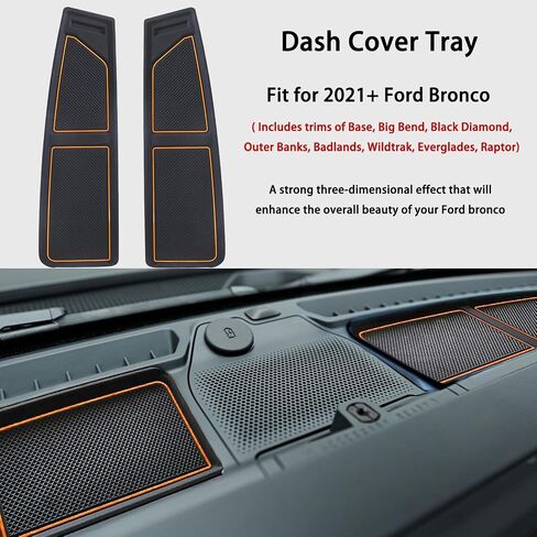 Dash Cover Tray for Ford Bronco Accessories 2021 2022 2023 2024, Dashboard Compartments Mat, Anti-Slip Silicone Insert, Anti Dust Interior Dash Pad Liner for Bronco 2/4-Door (2 Pcs, Red Trim) in Saudi Arabia