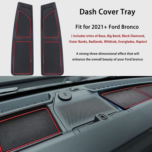 Dash Cover Tray for Ford Bronco Accessories 2021 2022 2023 2024, Dashboard Compartments Mat, Anti-Slip Silicone Insert, Anti Dust Interior Dash Pad Liner for Bronco 2/4-Door (2 Pcs, Red Trim) in Saudi Arabia