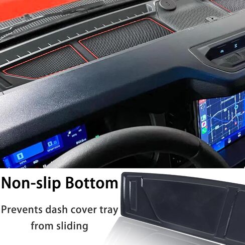 Dash Cover Tray for Ford Bronco Accessories 2021 2022 2023 2024, Dashboard Compartments Mat, Anti-Slip Silicone Insert, Anti Dust Interior Dash Pad Liner for Bronco 2/4-Door (2 Pcs, Red Trim) in Saudi Arabia