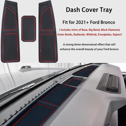 Dash Cover Tray for Ford Bronco Accessories 2021 2022 2023 2024, Dashboard Compartments Mat, Anti-Slip Silicone Insert, Anti Dust Interior Dash Pad Liner for Bronco 2/4-Door (2 Pcs, Red Trim) in Saudi Arabia