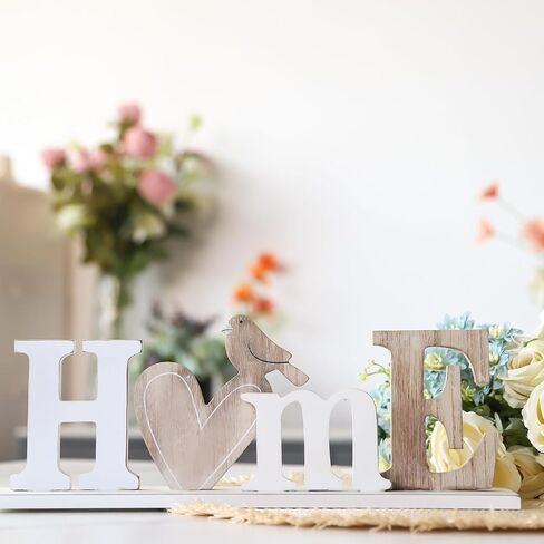 Wooden Letter Home Sign Decoration Love Bird Shape White Country Style Home Hollow out Letter Wooden Desktop Decoration Text Sign Home Decoration (Home) in Saudi Arabia