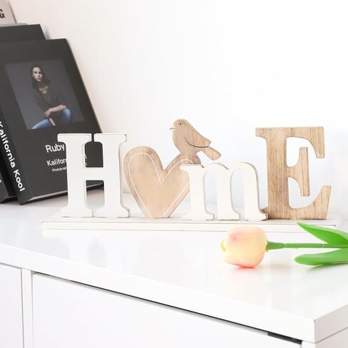 Wooden Letter Home Sign Decoration Love Bird Shape White Country Style Home Hollow out Letter Wooden Desktop Decoration Text Sign Home Decoration (Home) in Saudi Arabia