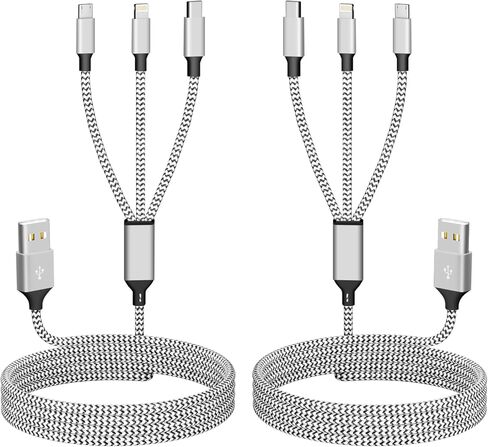 كابل شحن متعدد، (2 حزمة 4أقدام) كابل شاحن 3 في 1 كابل شحن USB متعدد النايلون مضفر، سلك شاحن عالمي مع نوع C، Micro USB ومنفذ IP لمعظم الهواتف والأجهزة اللوحية in Kuwait