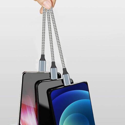 كابل شحن متعدد، (2 حزمة 4أقدام) كابل شاحن 3 في 1 كابل شحن USB متعدد النايلون مضفر، سلك شاحن عالمي مع نوع C، Micro USB ومنفذ IP لمعظم الهواتف والأجهزة اللوحية in Kuwait
