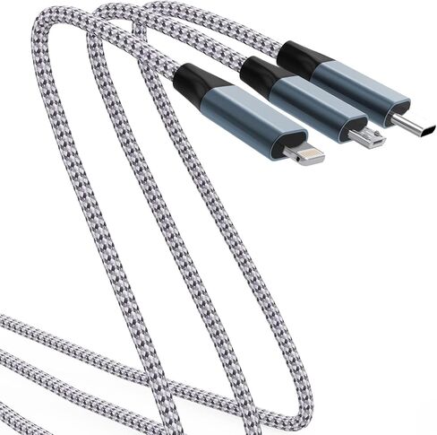 كابل شحن متعدد، (2 حزمة 4أقدام) كابل شاحن 3 في 1 كابل شحن USB متعدد النايلون مضفر، سلك شاحن عالمي مع نوع C، Micro USB ومنفذ IP لمعظم الهواتف والأجهزة اللوحية in Kuwait