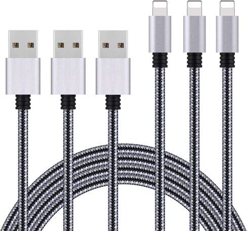 شاحن iPhone، Everdigi 3Pack 10FT Lightning to USB Cable Nylon Braided Charging Cord متوافق مع iPhone 13 12 X 8 Plus 8 7 Plus 7 6 6S 6 Plus 5S SE iPod iPad Mini Air Pro (أسود رمادي) in Kuwait