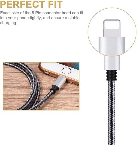 شاحن iPhone، Everdigi 3Pack 10FT Lightning to USB Cable Nylon Braided Charging Cord متوافق مع iPhone 13 12 X 8 Plus 8 7 Plus 7 6 6S 6 Plus 5S SE iPod iPad Mini Air Pro (أسود رمادي) in Kuwait