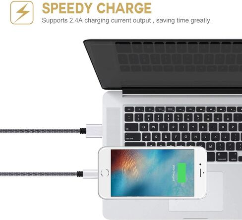 شاحن iPhone، Everdigi 3Pack 10FT Lightning to USB Cable Nylon Braided Charging Cord متوافق مع iPhone 13 12 X 8 Plus 8 7 Plus 7 6 6S 6 Plus 5S SE iPod iPad Mini Air Pro (أسود رمادي) in Kuwait
