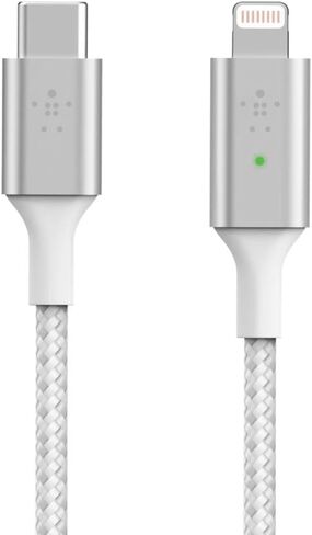 كابل شحن Belkin Smart LED USB-a إلى Lightning بطول 4 أقدام/1.2 متر (راجع حالة الشحن الخاصة بك في لمحة سريعة) جاهز للشحن السريع لأحدث أجهزة iPhone وAirPods وiPad، معتمد من MFi، رمادي (CAA006bt) in Saudi Arabia