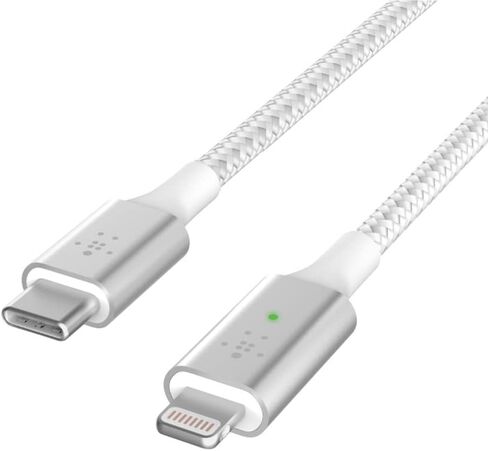 كابل شحن Belkin Smart LED USB-a إلى Lightning بطول 4 أقدام/1.2 متر (راجع حالة الشحن الخاصة بك في لمحة سريعة) جاهز للشحن السريع لأحدث أجهزة iPhone وAirPods وiPad، معتمد من MFi، رمادي (CAA006bt) in Saudi Arabia