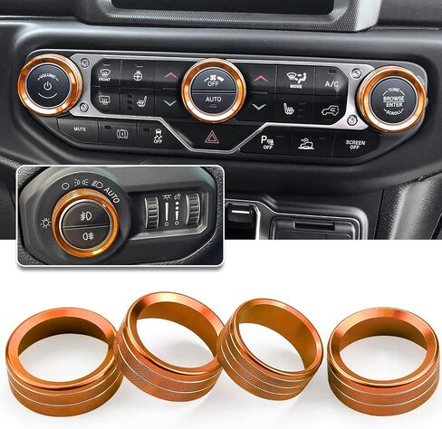 JL JLU Gladiator JT Climate Volume Auto Knobs Ring Air Conditioner Headlight Switch Trim Cover Center Console Knob fit for 2018-2021 Jeep Wrangler JL JLU Gladiator JT Accessories 4pcs (Orange) in Saudi Arabia
