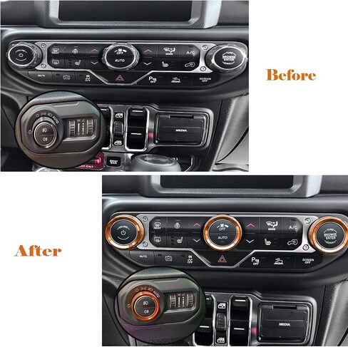 JL JLU Gladiator JT Climate Volume Auto Knobs Ring Air Conditioner Headlight Switch Trim Cover Center Console Knob fit for 2018-2021 Jeep Wrangler JL JLU Gladiator JT Accessories 4pcs (Orange) in Saudi Arabia