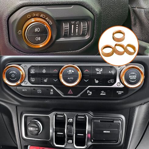 JL JLU Gladiator JT Climate Volume Auto Knobs Ring Air Conditioner Headlight Switch Trim Cover Center Console Knob fit for 2018-2021 Jeep Wrangler JL JLU Gladiator JT Accessories 4pcs (Orange) in Saudi Arabia