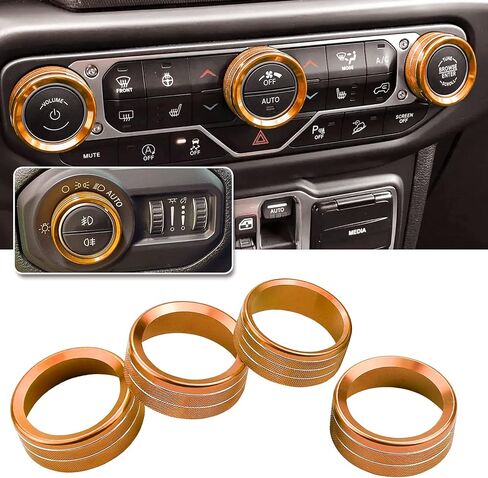 JL JLU Gladiator JT Climate Volume Auto Knobs Ring Air Conditioner Headlight Switch Trim Cover Center Console Knob fit for 2018-2021 Jeep Wrangler JL JLU Gladiator JT Accessories 4pcs (Orange) in Saudi Arabia