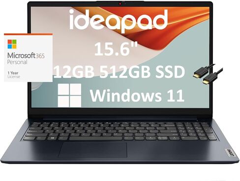 Lenovo IdeaPad 1 1i 15.6" FHD Business Laptop (Intel 4-Core Pentium N6000, 20GB RAM, 1TB SSD, 1 Year Office 365), Webcam, Wi-Fi 6 and Bluetooth 5, IST HDMI, Win 11 Home, Abyss Blue - 2024 in Saudi Arabia