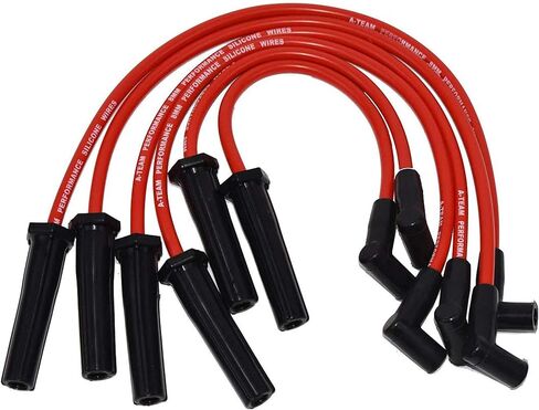 A-Team Performance - 6 Cylinder - Compatible with Early GMC Chevy 194 216 235 Toyota Land Cruiser FJ40 FJ60 2F 3F 6 Cyl 8.0mm - Red Silicone Spark Plug Wires - Durable Two-Layer Silicone Coating in Saudi Arabia