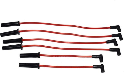 A-Team Performance - 6 Cylinder - Compatible with Early GMC Chevy 194 216 235 Toyota Land Cruiser FJ40 FJ60 2F 3F 6 Cyl 8.0mm - Red Silicone Spark Plug Wires - Durable Two-Layer Silicone Coating in Saudi Arabia