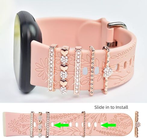 Flower Silicone Band & Charms Compatible with Fitbit Versa 3/ Sense for Women, Engraved Floral Sport Wristbands Replacement Strap with Ring Loops for Fitbit Versa 3 Bands Women in Saudi Arabia