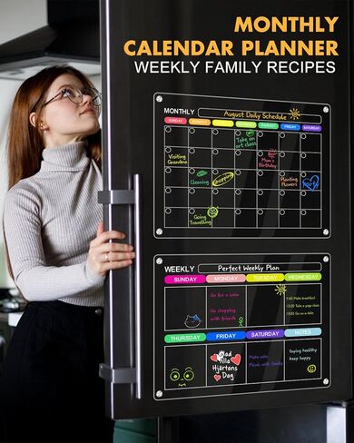 تقويم مغناطيسي أكريليك للثلاجة، عبوتين مقاس 12 بوصة × 16 بوصة، تقويم مغناطيسي شهري وأسبوعي شفاف للمسح الجاف للثلاجة، قابل لإعادة الاستخدام مع 8 علامات مسح جافة ملونة ومنشفة مسح in Kuwait