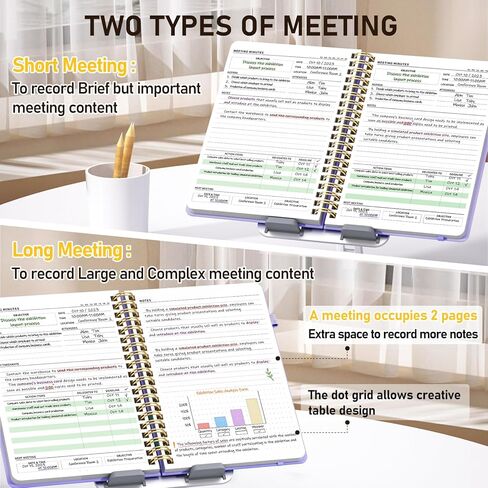 WEMATE Simplified Meeting Notebook for Work with Action Items 200 Pages, Office Supplies for Project Planner, PU Leather Hardcover Meeting Notes Notebook for Work, B5 (10" × 7") - Light Purple in Kuwait