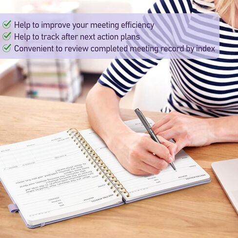 WEMATE Simplified Meeting Notebook for Work with Action Items 200 Pages, Office Supplies for Project Planner, PU Leather Hardcover Meeting Notes Notebook for Work, B5 (10" × 7") - Light Purple in Kuwait
