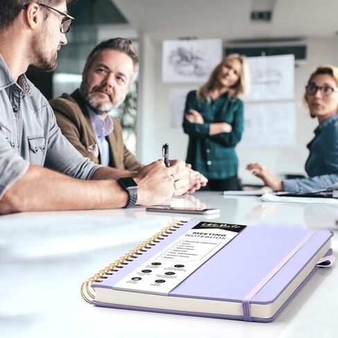 WEMATE Simplified Meeting Notebook for Work with Action Items 200 Pages, Office Supplies for Project Planner, PU Leather Hardcover Meeting Notes Notebook for Work, B5 (10" × 7") - Light Purple in Kuwait