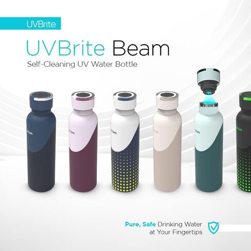 Beam Self-Cleaning UV Water Bottle - 24 Oz Insulated Stainless Steel Rechargeable Reusable BPA Free Bottle with Push Button Sterilization Safety Lock and Touch Sensor Comes in 4 Designs in Saudi Arabia