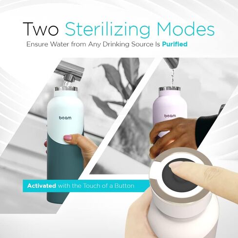 Beam Self-Cleaning UV Water Bottle - 24 Oz Insulated Stainless Steel Rechargeable Reusable BPA Free Bottle with Push Button Sterilization Safety Lock and Touch Sensor Comes in 4 Designs in Saudi Arabia