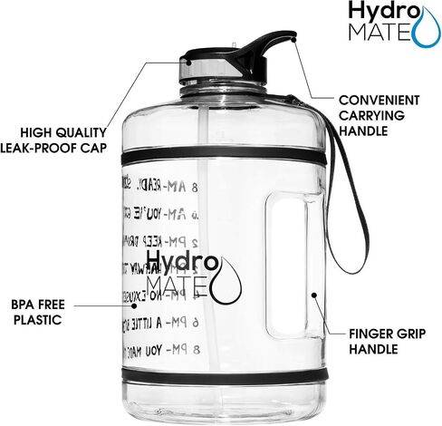 زجاجة مياه من NatureWorks HydroMATE جالون مع شفاطة خالية من مادة BPA ومضادة للتسرب وقابلة لإعادة الاستخدام مع أوقات للشرب محددة كل ساعة 128 أونصة in Saudi Arabia