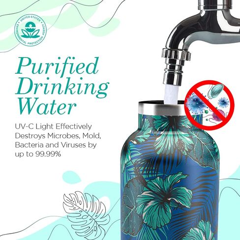 Beam Self-Cleaning UV Water Bottle - 24 Oz Insulated Stainless Steel Rechargeable Reusable BPA Free Bottle with Push Button Sterilization Safety Lock and Touch Sensor Comes in 4 Designs in Saudi Arabia
