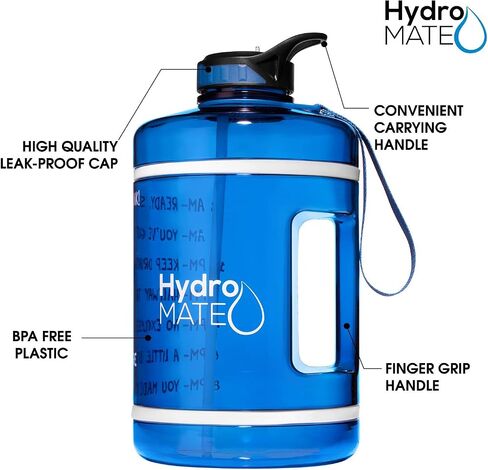 زجاجة مياه من NatureWorks HydroMATE جالون مع شفاطة خالية من مادة BPA ومضادة للتسرب وقابلة لإعادة الاستخدام مع أوقات للشرب محددة كل ساعة 128 أونصة in Saudi Arabia