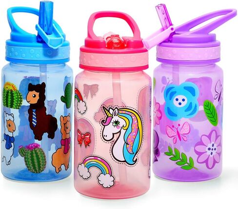 Home Tune 15oz Kids Water Drinking Bottle - BPA Free, Wide Mouth, Flip Sip Top, Easy Open, Lightweight, Leak-Proof Water Bottle with Cute Design For Girls & Boys - 3 Pack Animal & Hero & Space in Saudi Arabia
