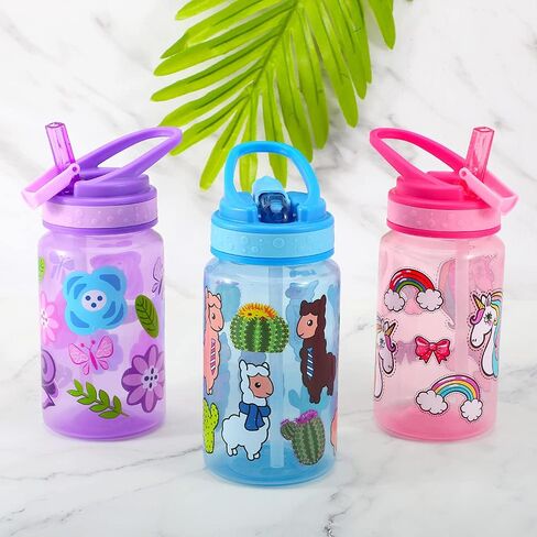 Home Tune 15oz Kids Water Drinking Bottle - BPA Free, Wide Mouth, Flip Sip Top, Easy Open, Lightweight, Leak-Proof Water Bottle with Cute Design For Girls & Boys - 3 Pack Animal & Hero & Space in Saudi Arabia