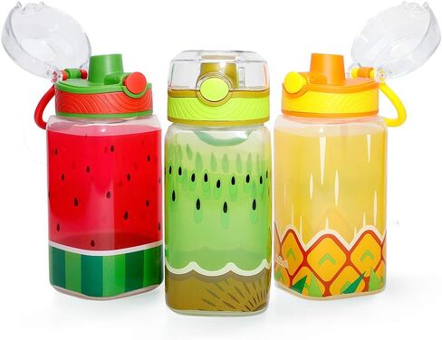Home Tune 15oz Kids Water Drinking Bottle - BPA Free, Wide Mouth, Flip Sip Top, Easy Open, Lightweight, Leak-Proof Water Bottle with Cute Design For Girls & Boys - 3 Pack Animal & Hero & Space in Saudi Arabia