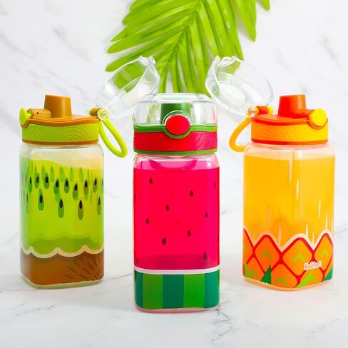 Home Tune 15oz Kids Water Drinking Bottle - BPA Free, Wide Mouth, Flip Sip Top, Easy Open, Lightweight, Leak-Proof Water Bottle with Cute Design For Girls & Boys - 3 Pack Animal & Hero & Space in Saudi Arabia