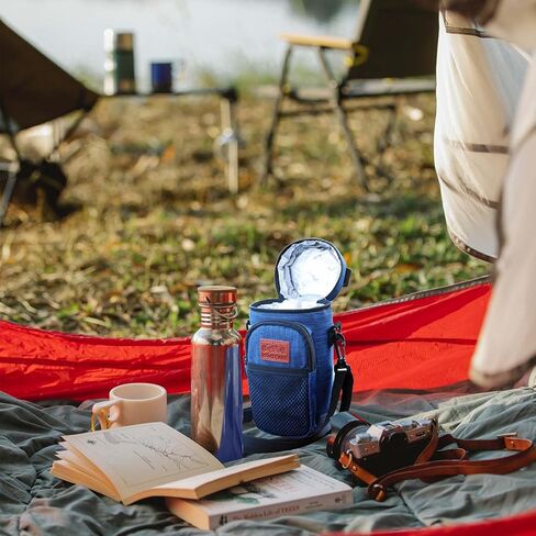 حامل زجاجة مياه مع حزام حقيبة زجاجة مياه حزام كتف قابل للتعديل 2 جيوب معزولة ومبردة مقاومة للماء لزجاجات مياه 25/30/40 أونصة مناسبة للتخييم في الهواء الطلق والسفر in Kuwait