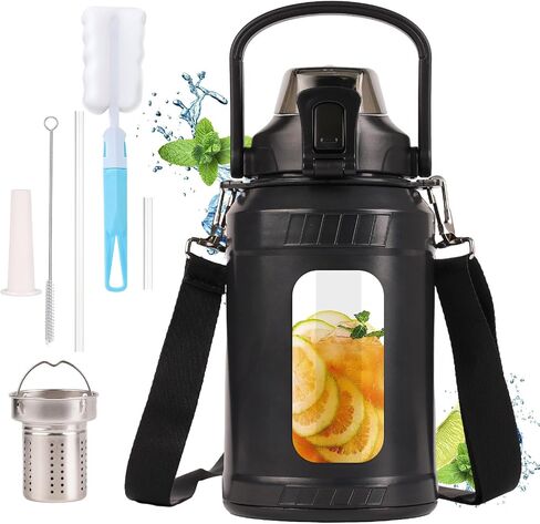 48oz Glass Water Bottle,Inspirational Water Bottle With Straw and Handle,Large Sports Motivational Water Bottle with Strap and Shell For Gym,Sports,Daily (48 oz) in Saudi Arabia