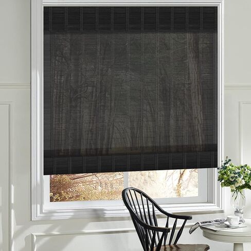 LANTIME Wood Window Roman Shades, Lined Blackout Bamboo Roman Shades Blinds, Easy Installation for Home and Garden, Pattern 1 in Kuwait