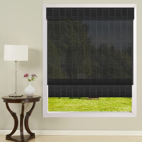 LANTIME Wood Window Roman Shades, Lined Blackout Bamboo Roman Shades Blinds, Easy Installation for Home and Garden, Pattern 1 in Kuwait