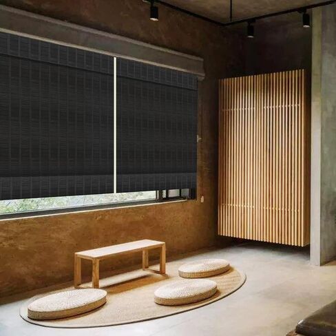 LANTIME Wood Window Roman Shades, Lined Blackout Bamboo Roman Shades Blinds, Easy Installation for Home and Garden, Pattern 1 in Kuwait