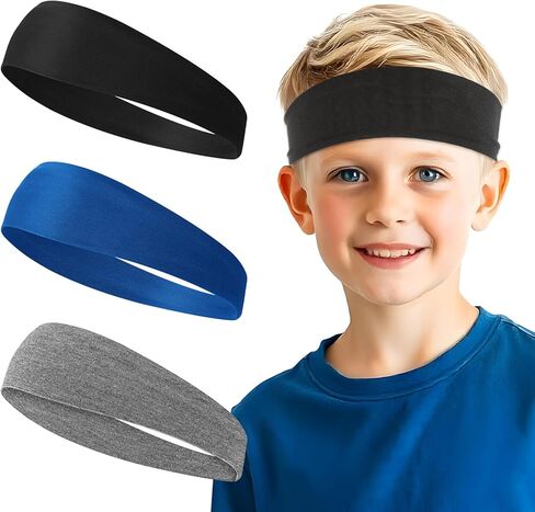 3 PCS Soccer Headbands for Boys, Soft Breathable Baseball Headbands, Cooling Headband, Football Headband for Running Tennis Basketball (Black Blue Gray) in Saudi Arabia