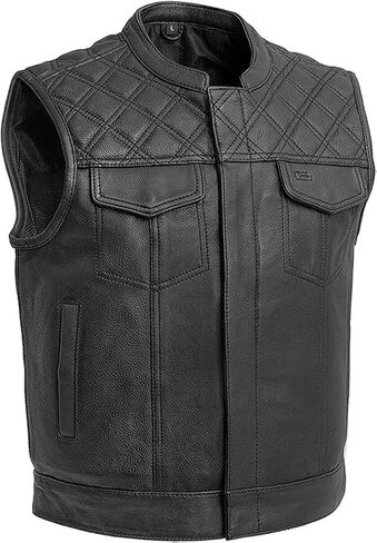 Mens Motorcycle Diamond Stitching Quilted Leather Vest 3" inch shorter with Paisley Liner 4 Colors in Saudi Arabia