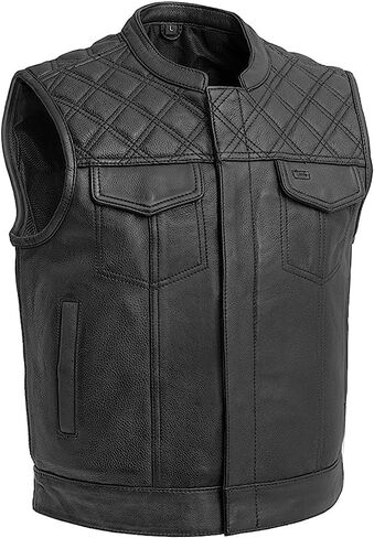 Mens Motorcycle Diamond Stitching Quilted Leather Vest 3" inch shorter with Paisley Liner 4 Colors in Saudi Arabia
