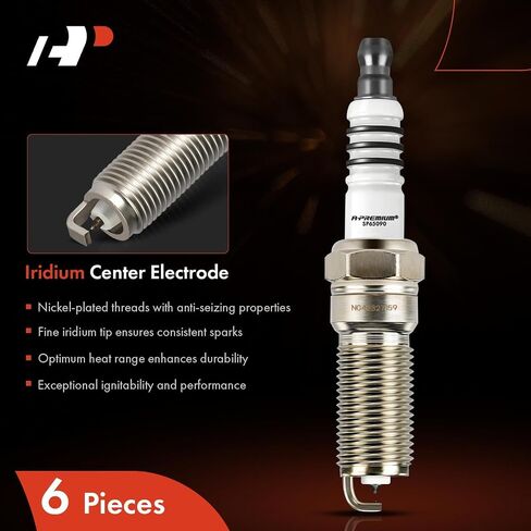 A-Premium Iridium Platinum Spark Plugs (Pack of 6) Compatible with Ford F-150 & Chevrolet Equinox & GMC Terrain & Buick Enclave & Mazda 6 & Cadillac SRX & Lincoln MKZ & more Models in Saudi Arabia