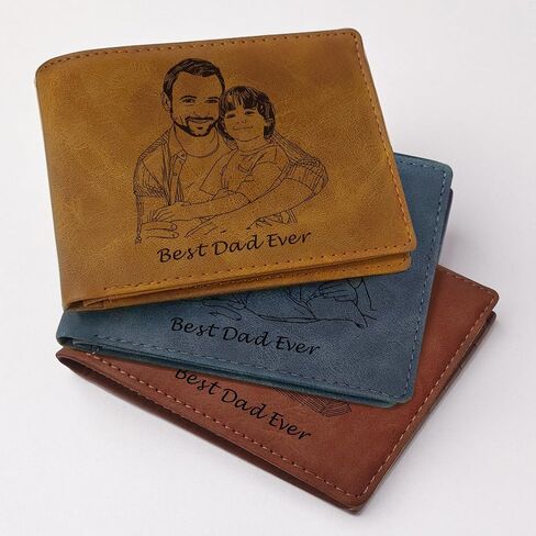 Personalized Wallet for Men Custom Mens Wallet Slim Leather Wallet Personalized Dad Gifts for Men Engraved Gifts for Daddy Boyfriend Fathers Day Birthday Valentine Christmas (Dark Brown, Design 1) in Saudi Arabia