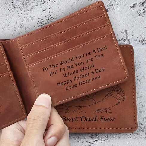 Personalized Wallet for Men Custom Mens Wallet Slim Leather Wallet Personalized Dad Gifts for Men Engraved Gifts for Daddy Boyfriend Fathers Day Birthday Valentine Christmas (Dark Brown, Design 1) in Saudi Arabia