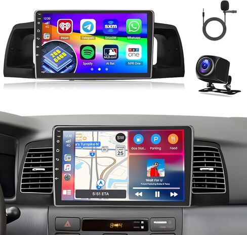 2+64GB 9 Inch Touchscreen Stereo Kit for Toyota Corolla EX 2005-2012 Android 13 Car Radio with Wireless CarPlay Android Auto FM/RDS GPS Bluetooth WiFi USB MIC SWC Canbus RCA+AHD Backup Camera in Saudi Arabia